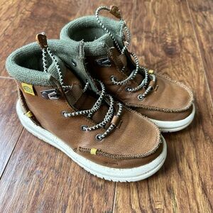 Hey Dude Tan and Green Kids Boots